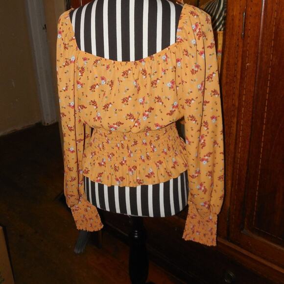 Ultra Flirt Cottagecore Boho Hippie Orange Floral Summer Teen Spirt Top - Picture 1 of 7